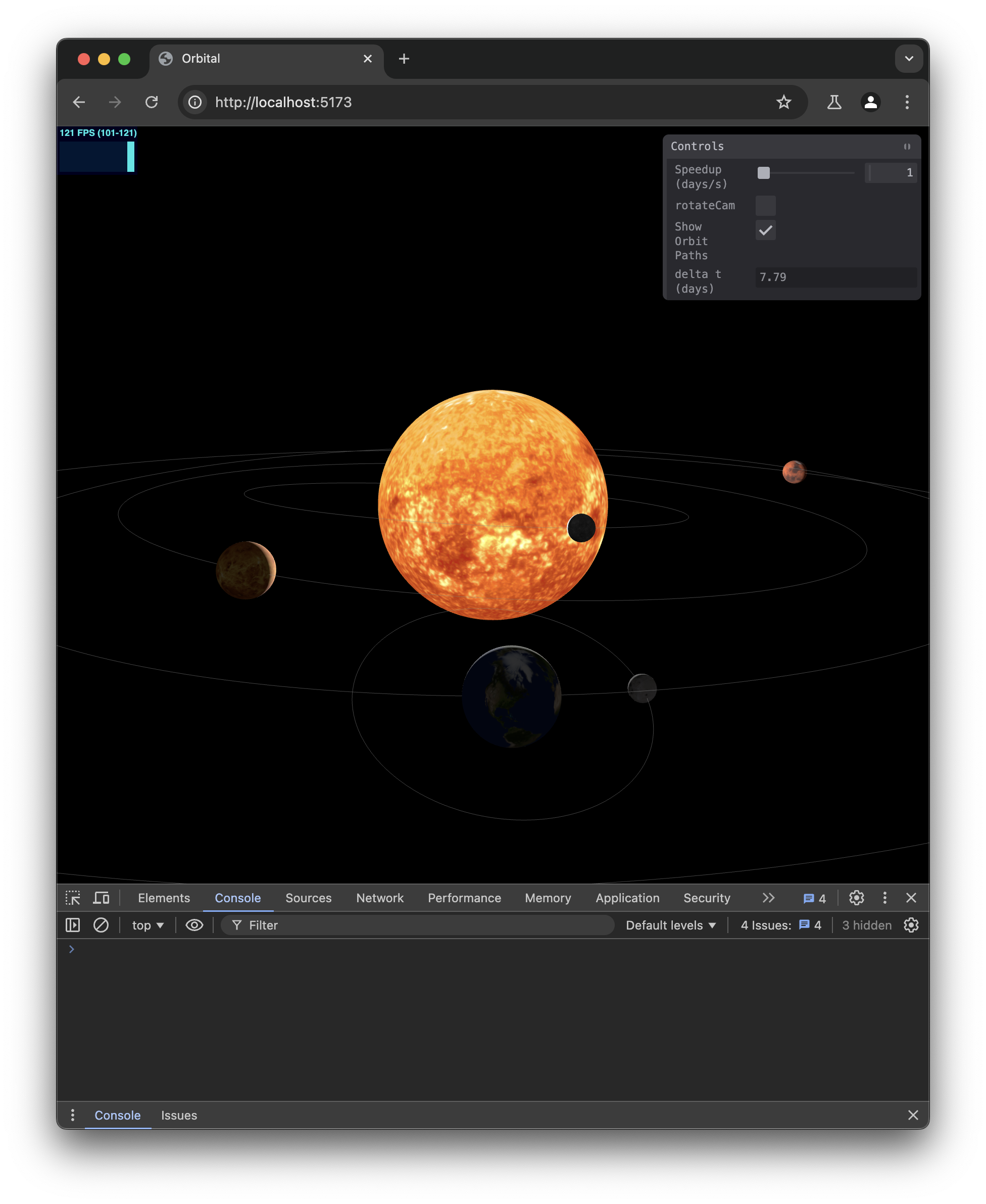 Early demo of solar system simulation with three.js