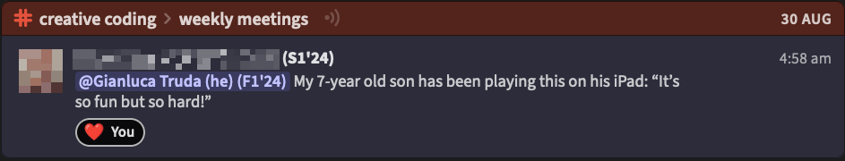 Message about his 7-year-old playing my game