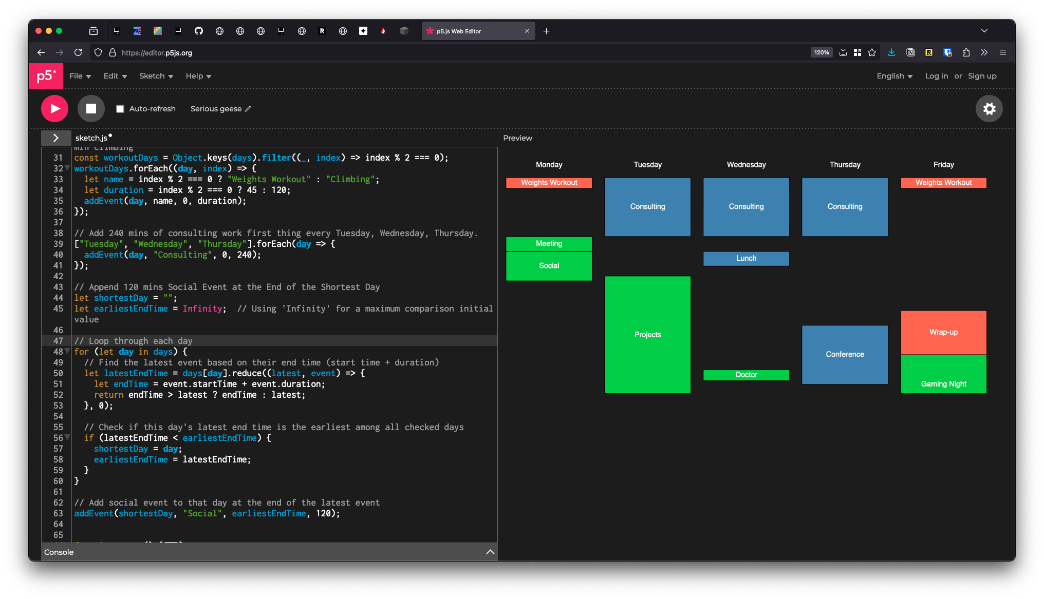 Screenshot of Weekly subroutine demo